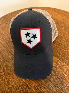 47 Brand Navy and Gray Trucker Hat with Red White Patch